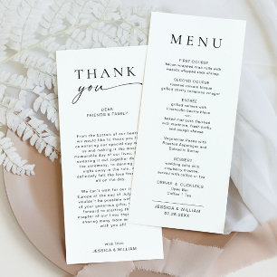 Menu Élégant minimaliste Merci Mariage moderne