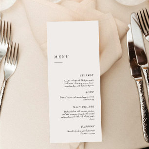 Menu Élégant Minimaliste Noir & Blanc Dîner de Mariag