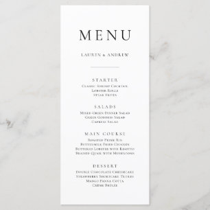 Menu Élégant minimaliste noir et blanc I plat