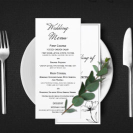 Menu Élégant minimaliste noir et blanc Mariage floral