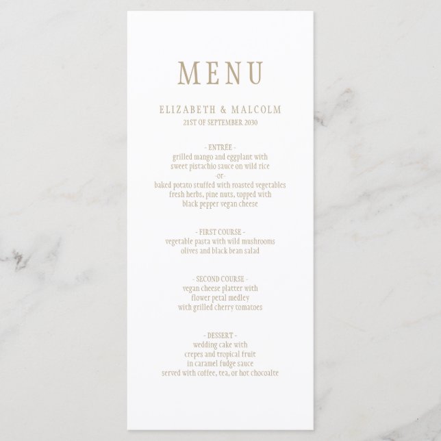Menu Élégant moderne blanc Mariage simple (Devant)