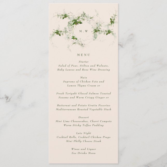 Menu Élégant Monogramme de crème | Mariage de couronne  (Devant)