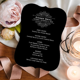 Menu Élégant Monogramme de Mariage Noir et Blanc pour D