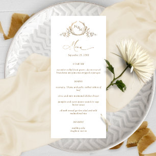 Menu Élégant Monogramme d'or blanc Mariage Couronne Cre