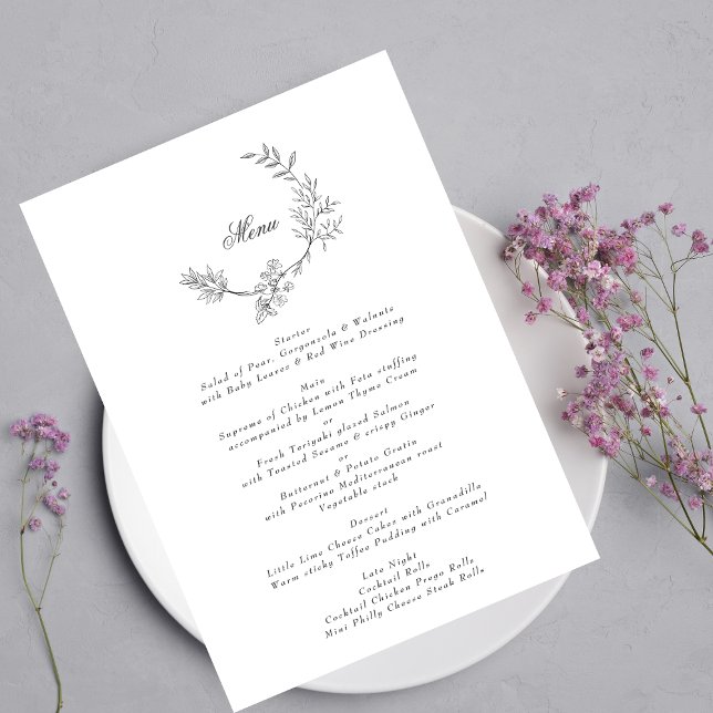 Menu Élégant monogramme floral de couronne Mariage mini (Créateur téléchargé)