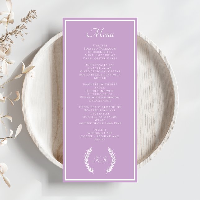 Menu Élégant Monogramme floral minimal Purple Lavande (Créateur téléchargé)