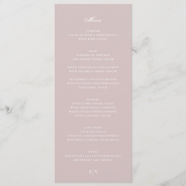 Menu Élégant Musk rose blanc Monogramme Mariage (Devant)
