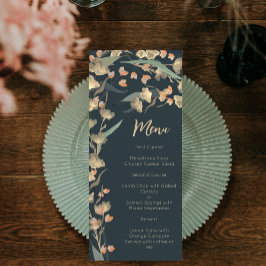 Menu Élégant Navy et Botanique de Fleur de Beige 