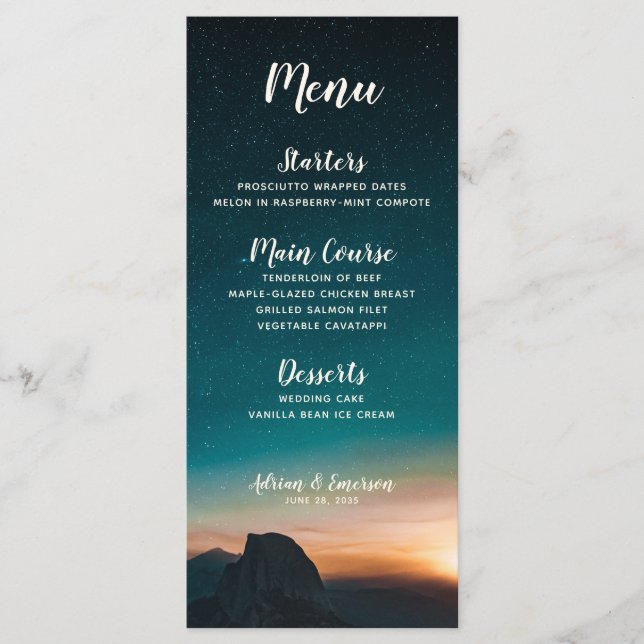 Menu Elégant Night Sky Mountains Galaxy Stars Mariage (Devant)
