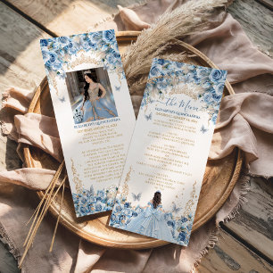 Menu Élégant Nœud de Princesse Bleu Bébé Or Quinceañera