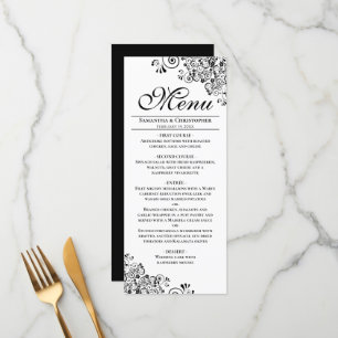 Menu Elégant noir & blanc Coins décoratifs Mariage