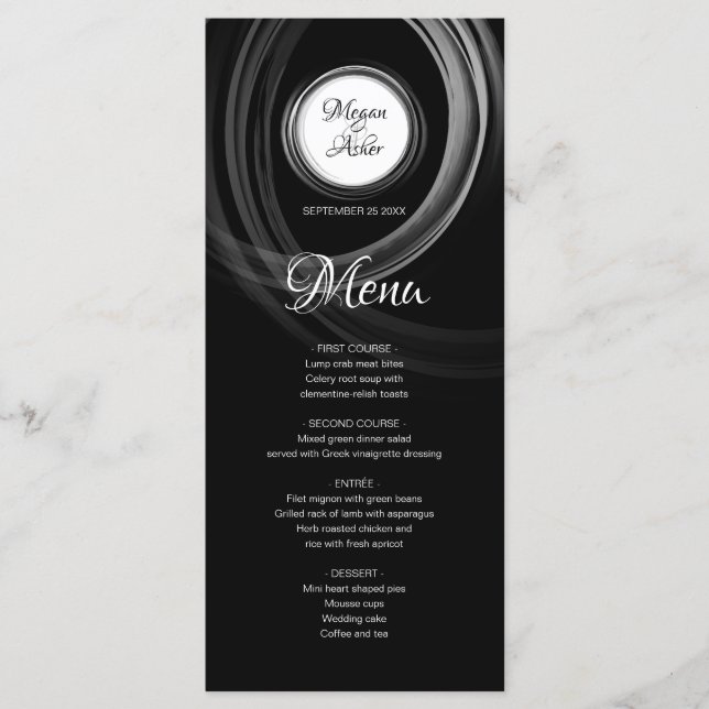Menu Elégant noir et blanc avec anneau argenté (Devant)