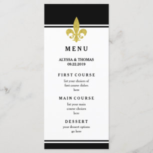 Menu Élégant Or Fleur de Lis Noir et Blanc