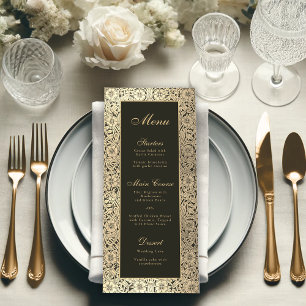 Menu Élégant or noir Vintage Floral Classy Script