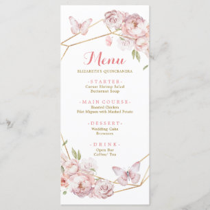 Menu Elégant or rose géométrique Floral Quinceañera