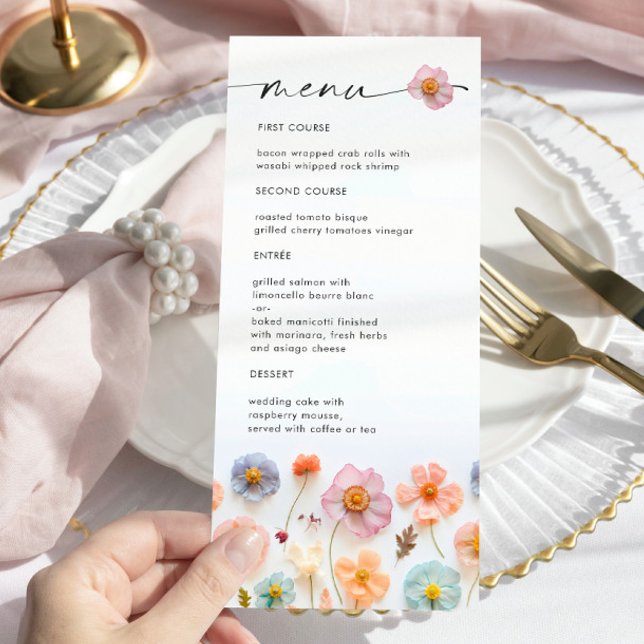Menu Élégant Pastel Pink Boho Fleur sauvage Mariage (Créateur téléchargé)