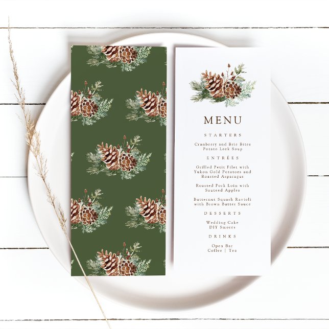 Menu Elégant Pin (Elegant Pine Watercolor Wedding Menu by Painted Paperie
)