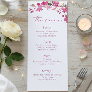 Menu Elegant Pink Floral Watercolor Wedding 