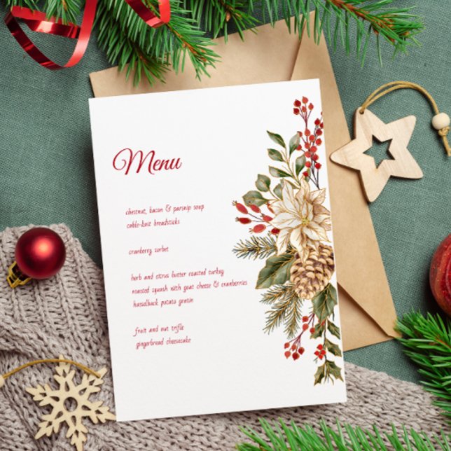 Menu Élégant Pins à fleurs aquarelle (Créateur téléchargé)