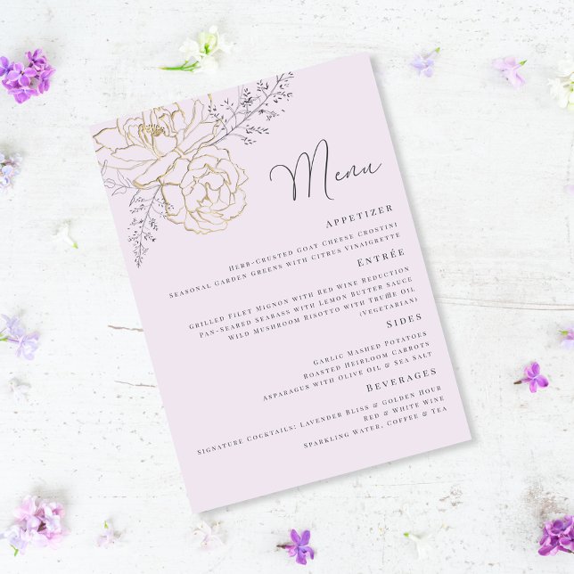 Menu Elegant Purple Gold Floral Wedding (Créateur téléchargé)