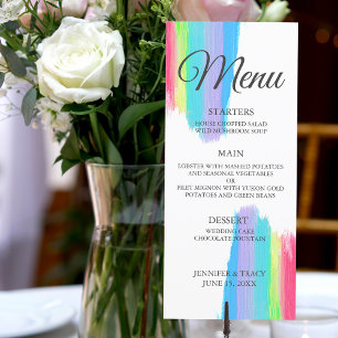 Menu Elégant Rainbow Watercolor LGBTQ Dîner Mariage