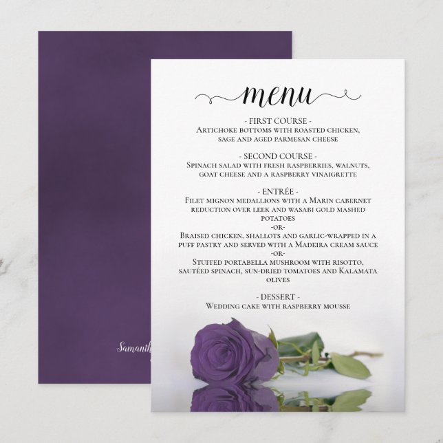 Menu Élégant reflet Améthyste Rose violet Mariage (Devant / Derrière)