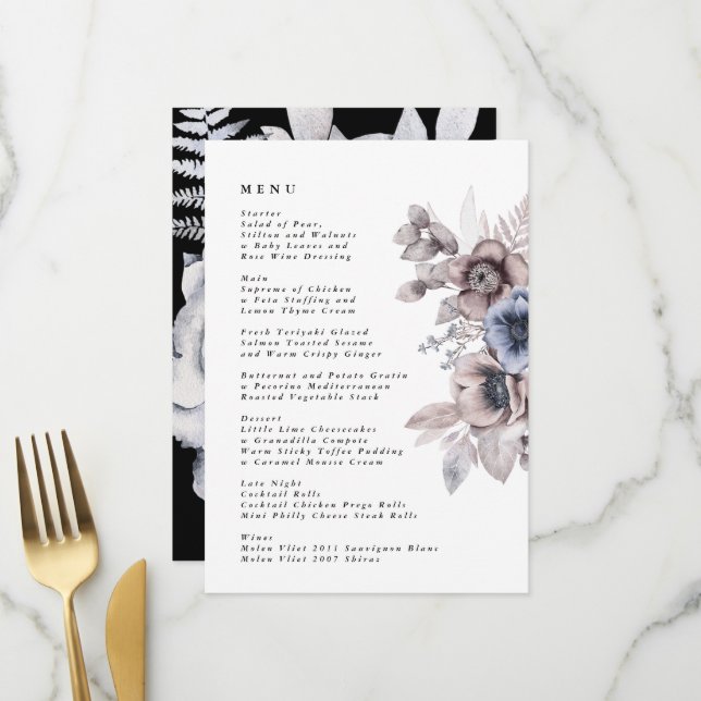 Menu Elégant romantique Aquarelle Mariage floral (Devant/Arrière en situation)