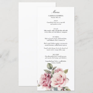 Menu Élégant Romantique Mariage Rose Rose Moderne Chic