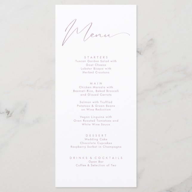 Menu Élégant rose blanc Calligraphie Mariage de script (Devant)
