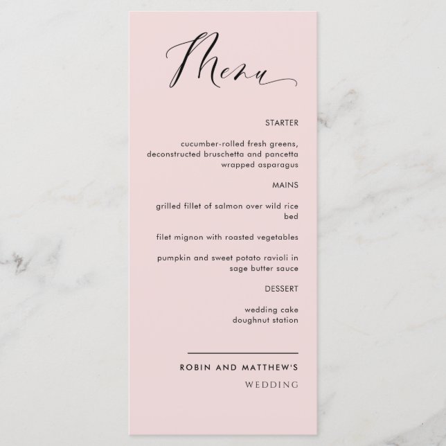 Menu Elégant Rose de calligraphie Mariage / Réception (Devant)