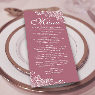 Menu Elégant Rose Dusty & White Frilly Corners Mariage