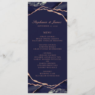 Menu Élégant Rose Gold Feuille de Navy Blue Agate Maria