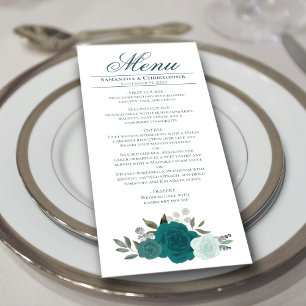 Menu Elégant Rose Turquoise Aquarelle Boho Chic Mariage