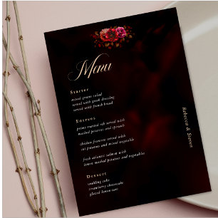 Menu Élégant rouge noir floral Mariage moody