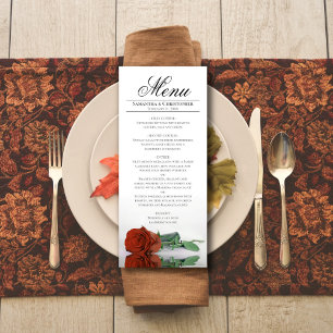 Menu Elégant rouille orange Rose Réflexions Mariage