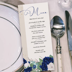 Menu Elégant Royal Blue et ivoire Rose Floral