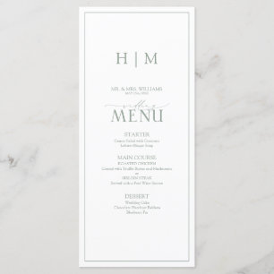 Menu Élégant Sage Green Calligraphie Monogramme Mariage