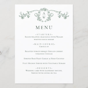Menu Elégant Sage Vert Vintage Jardin Fleurs Mariage