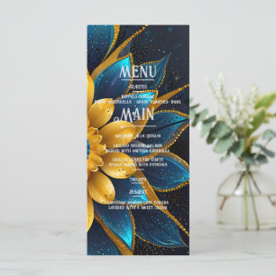 Menu Élégant Sapphire et Mariage Floral Or