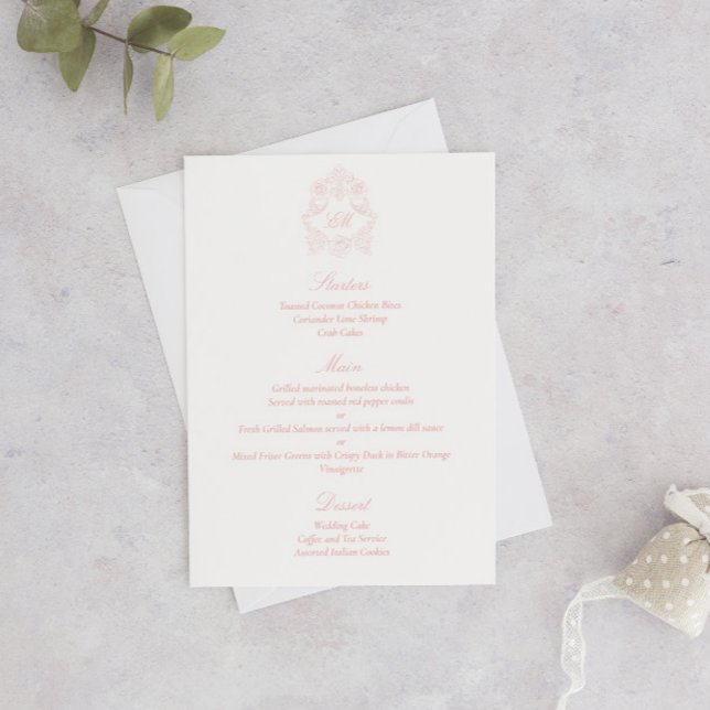 Menu Élégant script classique victorien rose poudré (Créateur téléchargé)