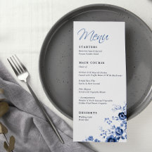 Élégant Script Français Blue Floral Toile Mariage