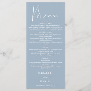 Menu Élégant Script moderne Dusty Blue Mariage Dîner