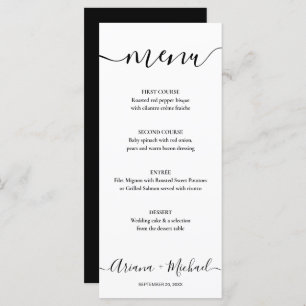 Menu Élégant Script noir blanc Mariage personnalisable