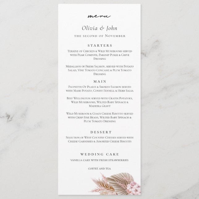 Menu Elegant Script Pampas Grass Wedding  (Devant)