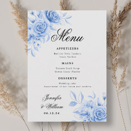 Menu Élégant Script Romantique Mariage Marine Floral