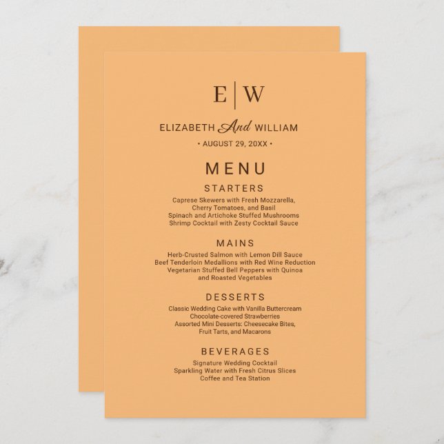Menu Élégant simple Mariage de monogramme (Devant / Derrière)