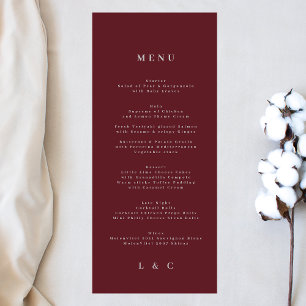 Menu Elégant simple marine bordeaux blanc Monogramme
