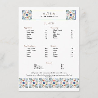 Menu Elegant Tile Design Restaurant Lunch