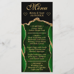 Menu Élégant Vert et Or Parties scintillant Faux Mariag