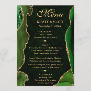 Menu Élégant Vert et Or Parties scintillant Faux Mariag